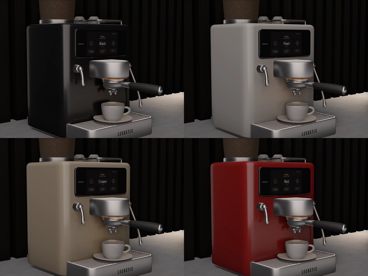 The machine in black, pearl, cream and red
