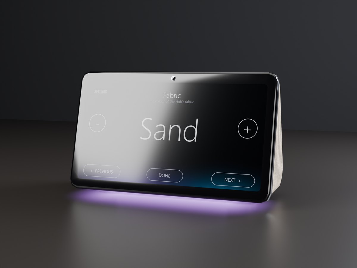 The settings on the clock's screen: Fabric, Sand