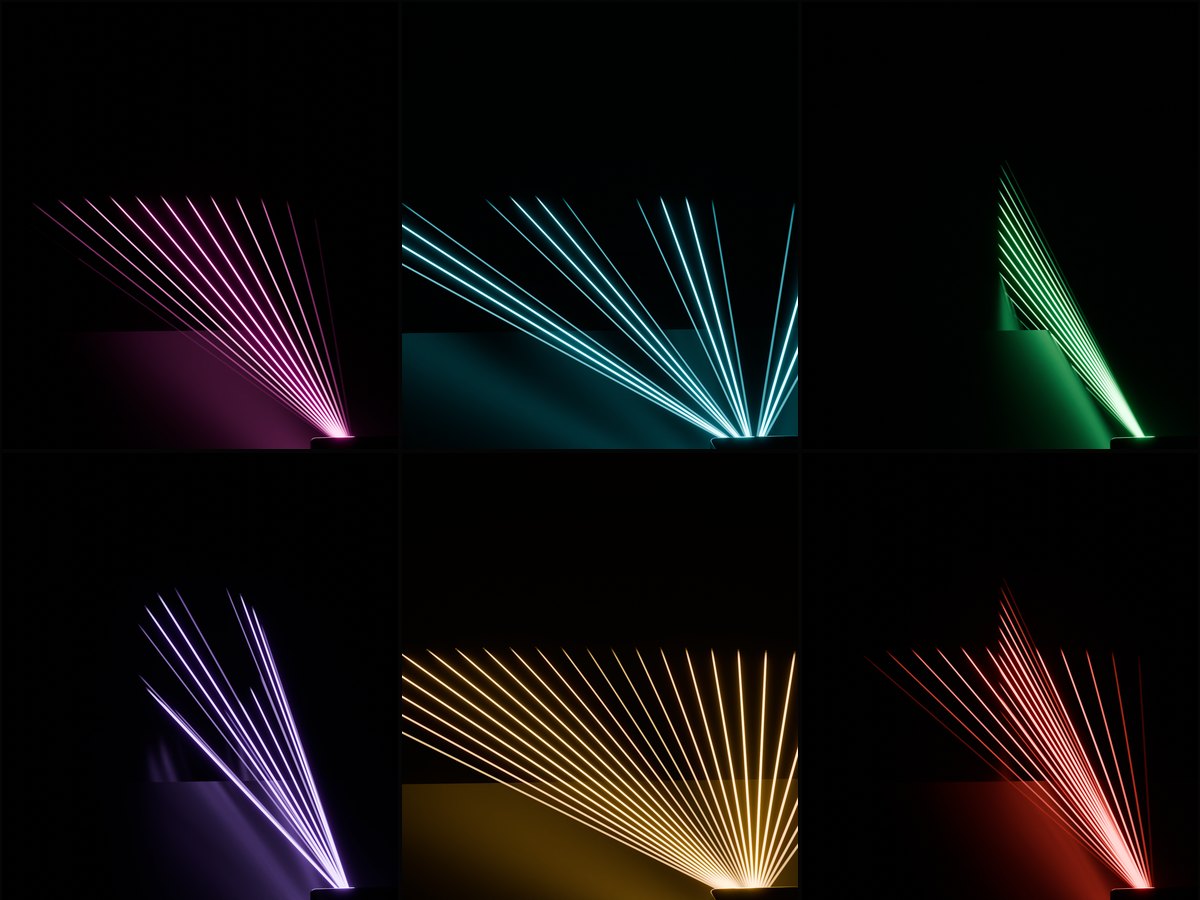 Six laser effects in six colours