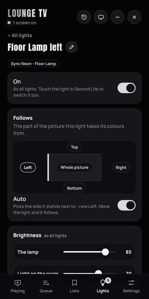 One floor lamp open on the remote, its name with a pencil