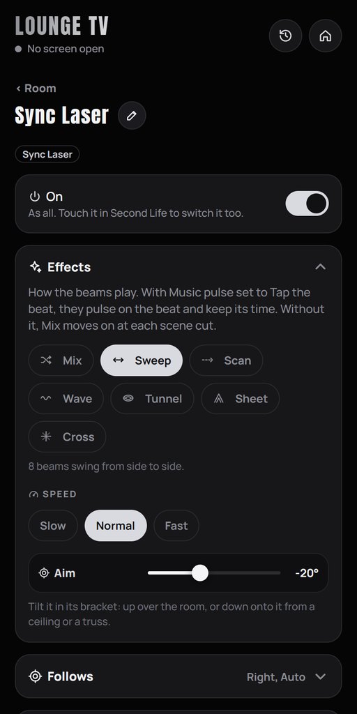 The Sync Laser open on the remote: Effects, Speed and Aim
