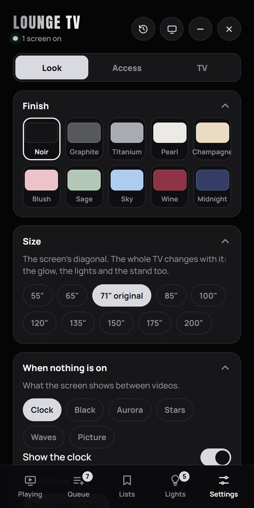 The Look settings on the remote