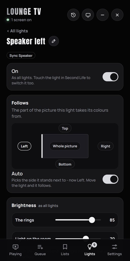 One Sync Speaker open on the remote