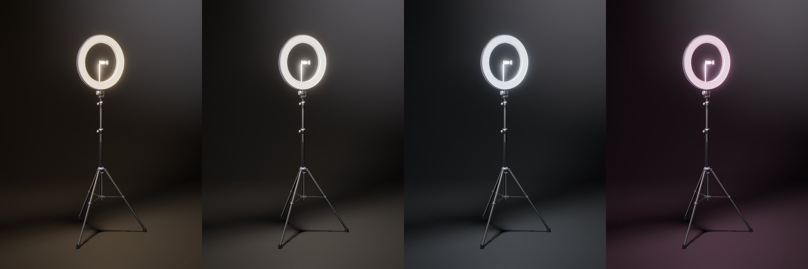 The ring light four times: warm, neutral, cool and pink light
