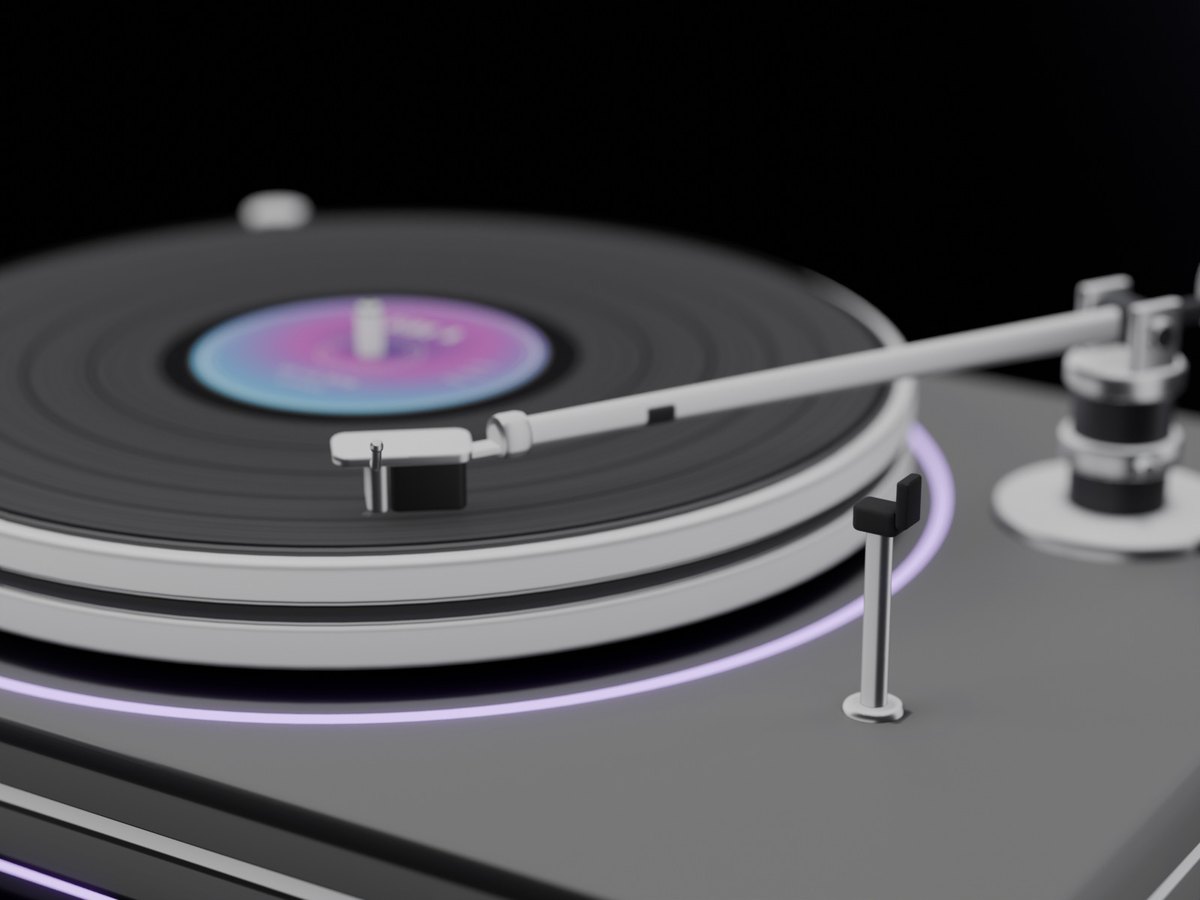 The tonearm on the record, close up