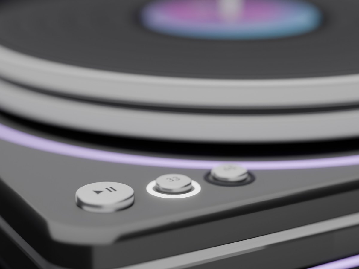 The START, 33 and 45 buttons, the 33 lit