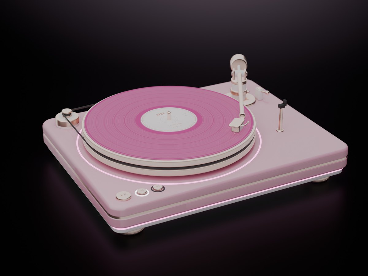 The pink turntable with a pink record